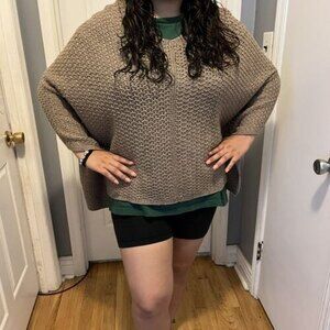 J.Jill Loose Knit Poncho Color Taupe Cotton Blend One Size